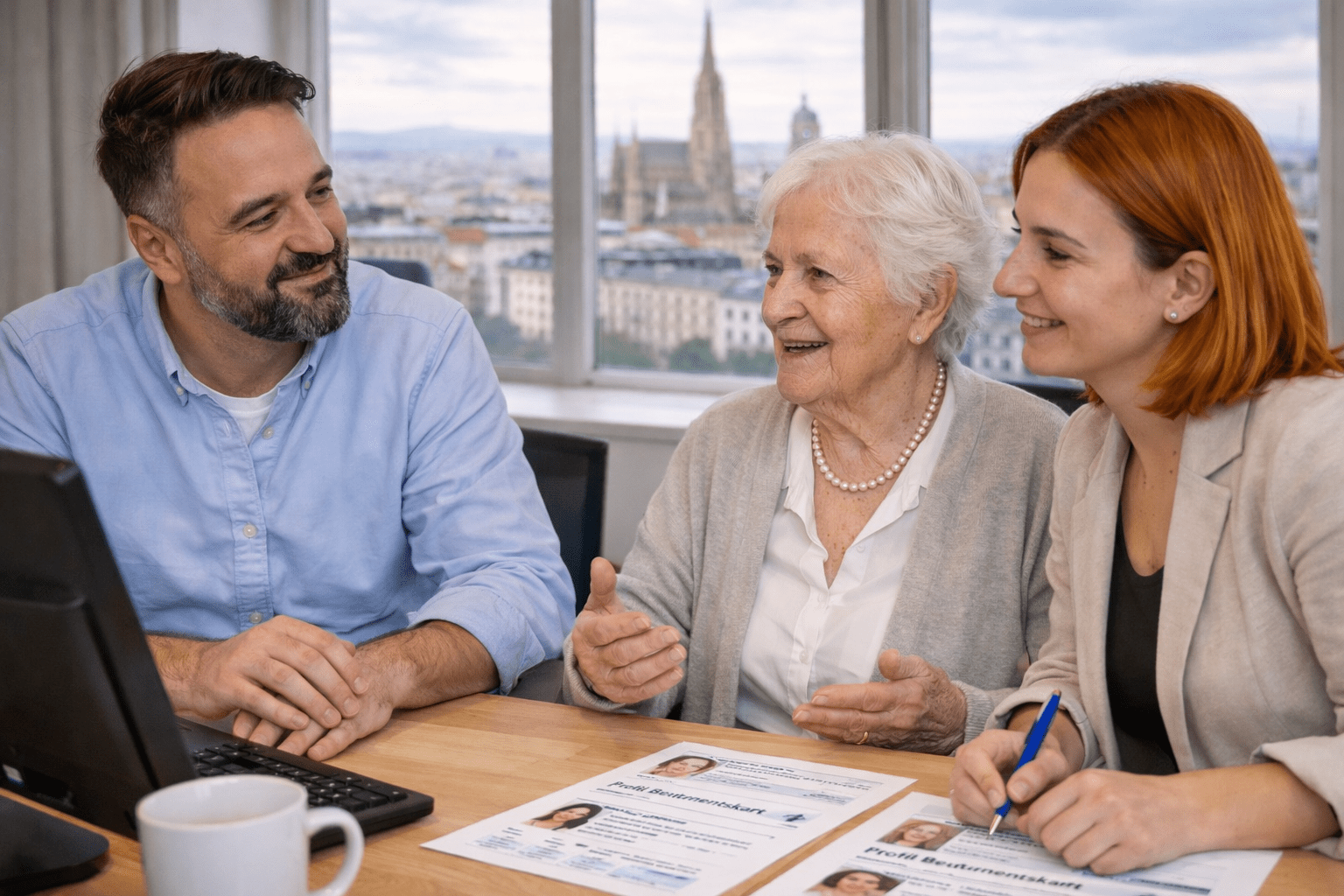 Adrian und Adriana Buliga bei der Pflegeberatung in Wien