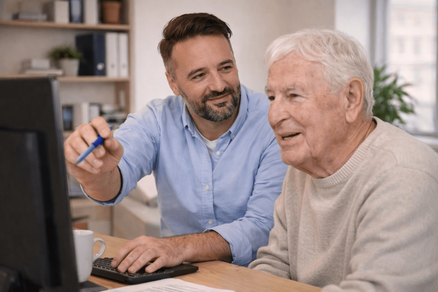 Adrian Buliga bei der Pflegeberatung mit pflegenden Angehörigen